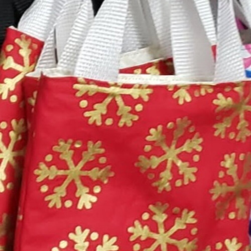 Reversible Artisan-Made Christmas Mini Gift Bag – Red with Gold Snowflakes, 5.5"